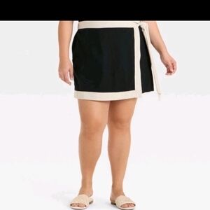 AVA & VIV Women's XXL Black Wrap Skirt with Tan Trim Elastic Waist - NEW